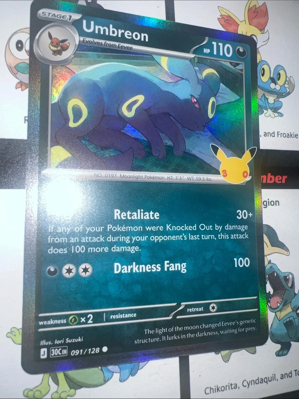 Pokemon Umbreon Holographic Card - Blue, Yellow, Black